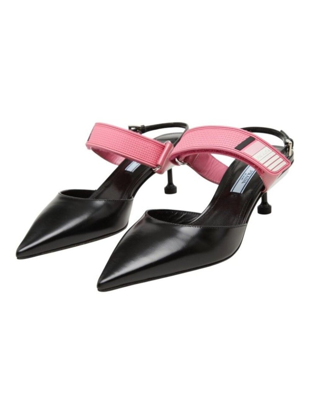 Prada Pointed Toe Sling Back Pumps 36 Black Pink Leather Heel